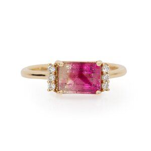 1.68cts Bi-Color Tourmaline Ring in Solid 14K Gold with Natural Diamond Accents